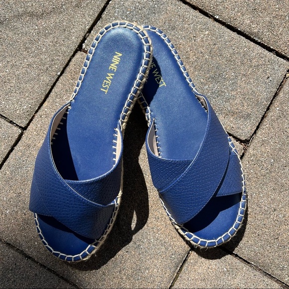 Nine West Platform Esphadrilles Slide Sandal Blue Navy Size 7.5 - Picture 1 of 4